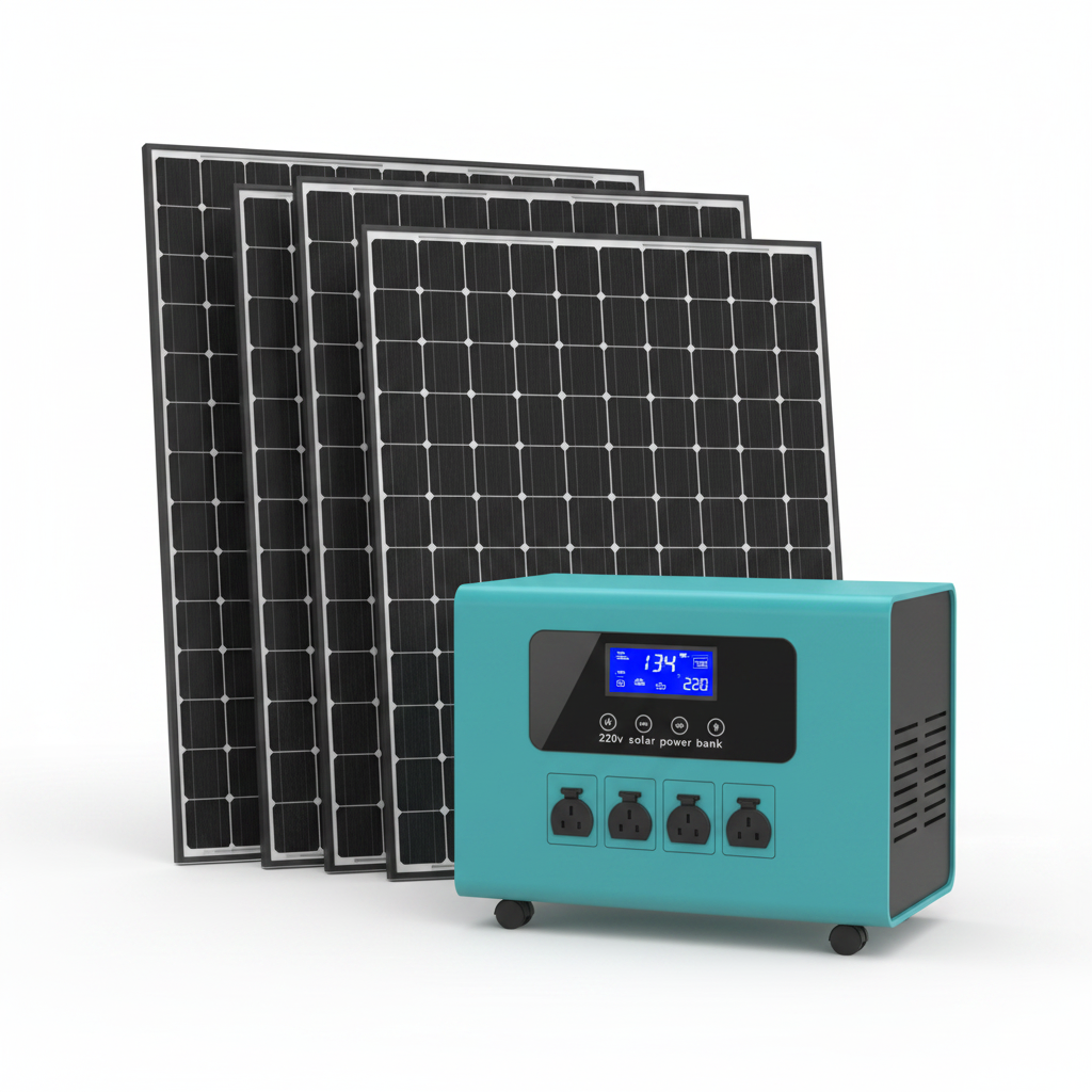 Outdoor solar photovoltaic panel generator system with teal power station and solar panels