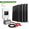 5000W solar power system with monocrystalline panels, hybrid inverter, battery and cables